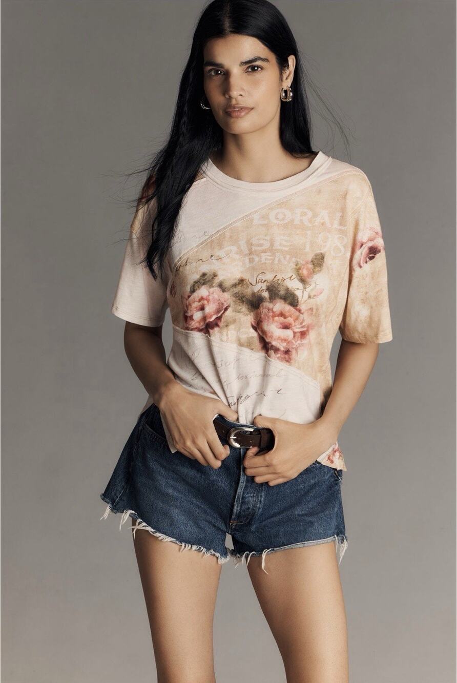 EUC ANTHROPOLOGIE Pilcro Spliced Easy Tee SIZE XS Floral